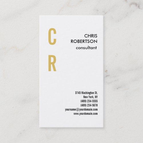 Monogram Black White Gold Plain Vertical Business Card