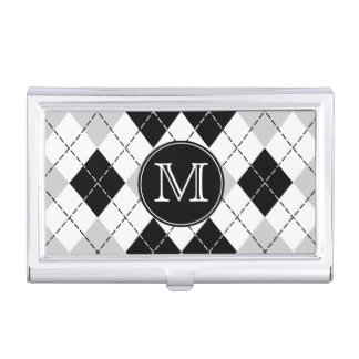 Monogram Black White Gray Argyle Businesscard Case