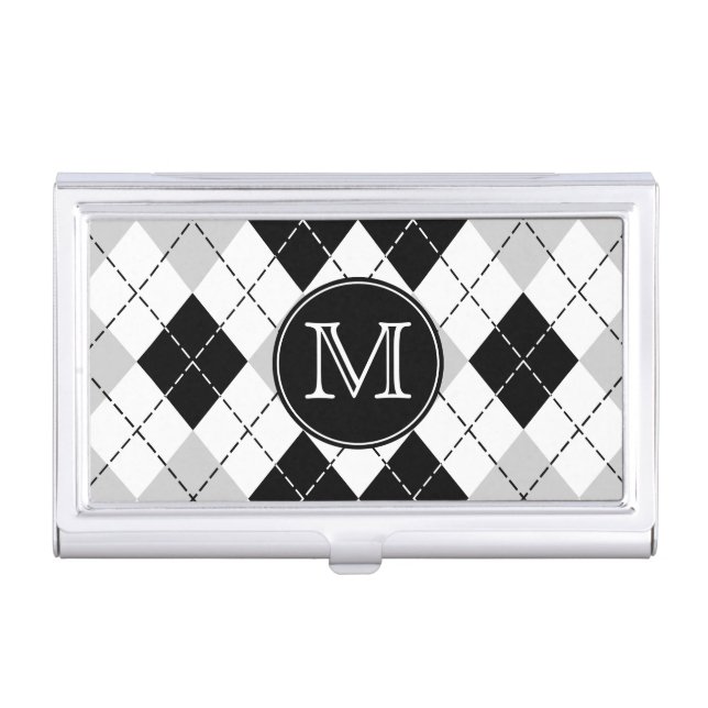 Monogram Black White Gray Argyle Businesscard Case (Front)