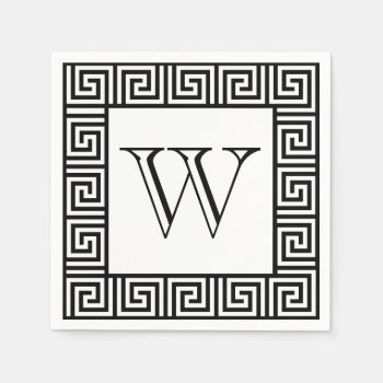 Monogram Black & White Greek Key Paper Napkin by Home_Suite_Home at Zazzle