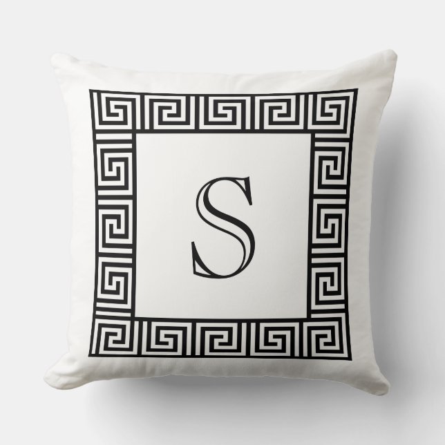 Monogram Black & White Greek Key throw pillow (Front)