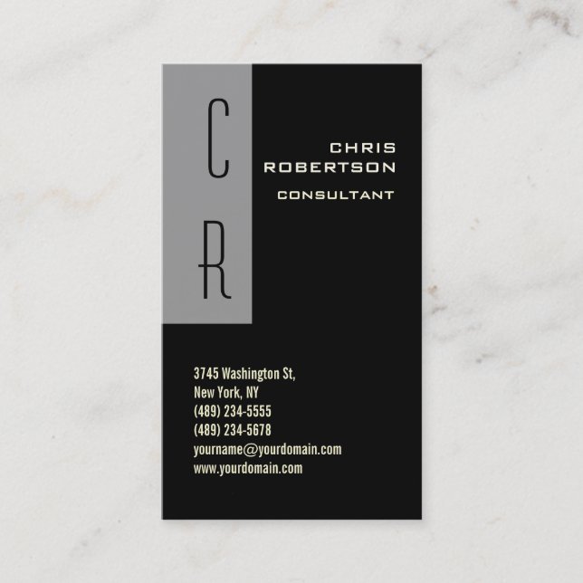 Monogram Black White Grey Business Card (Front)