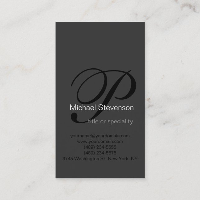 Monogram Black White Grey Business Card (Front)