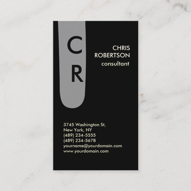 Monogram Black White Grey Business Card (Front)