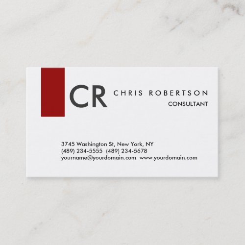 Monogram Black White Grey Red Business Card