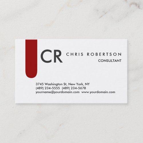 Monogram Black White Grey Red Business Card