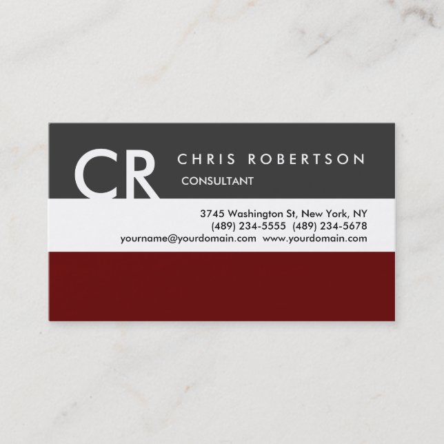Monogram Black White Grey Red Business Card (Front)