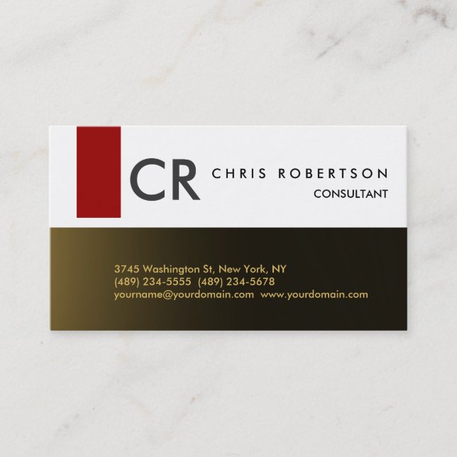 Monogram Black White Grey Red Gold Business Card (Front)