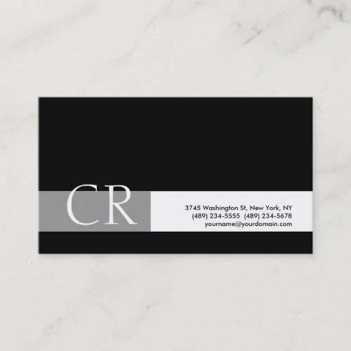 Monogram Black White Grey Stripe Business Card
