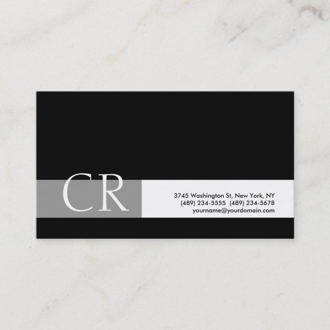 Monogram Black White Grey Stripe Business Card (Front)