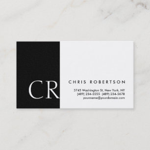 Monogram Black White Grey Stripe Business Card