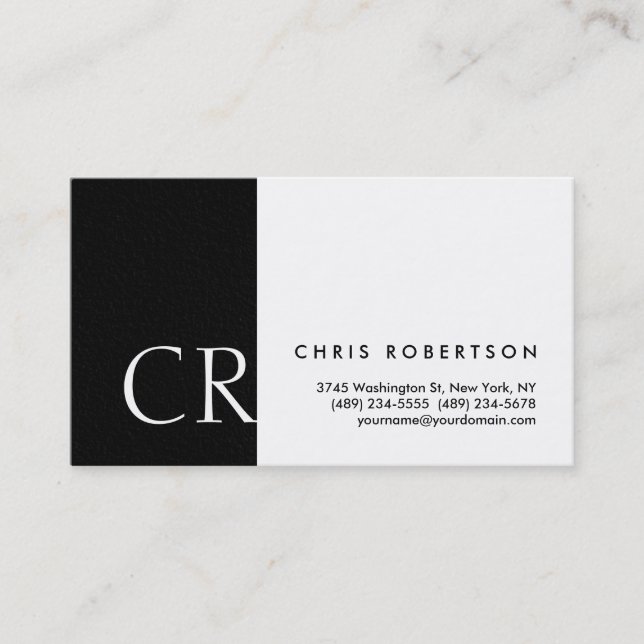 Monogram Black White Grey Stripe Business Card (Front)