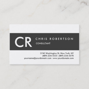 Monogram Black White Grey Stripe Business Card