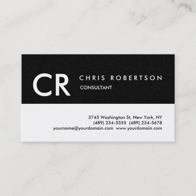Monogram Black White Grey Texture Business Card (Front)