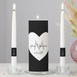 Monogram Black White Heart Script  Unity Candle Set