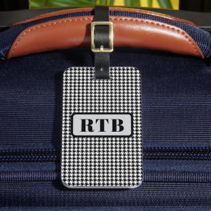 Monogram Black & White Houndstooth 2-sided w/Text Luggage Tag