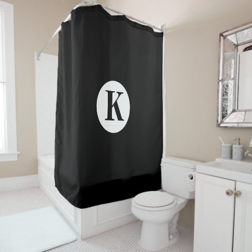 Monogram Black White Initial Custom Name Modern Shower Curtain