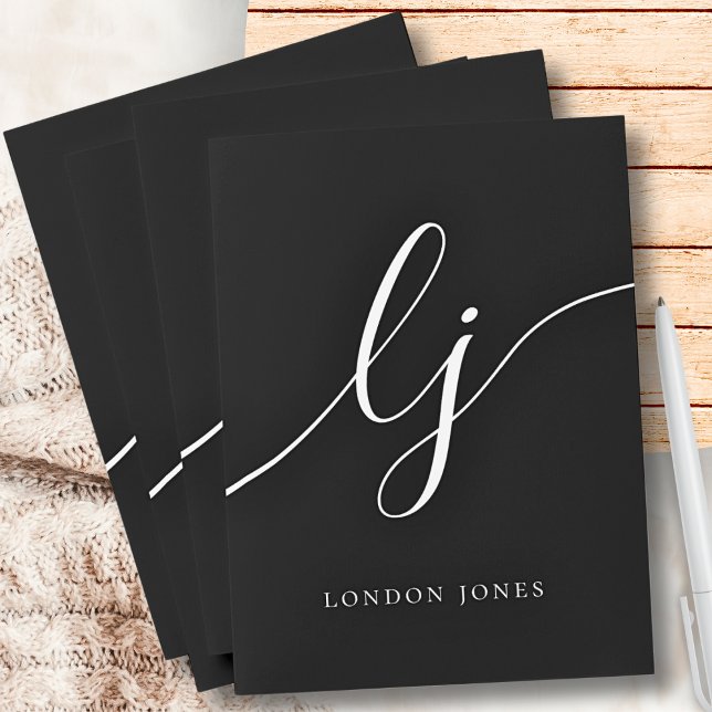 Monogram Black White Initials Professional Script Pocket Folder (Creator Uploaded)