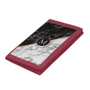 Monogram Black White Marble Stone Trifold Wallet