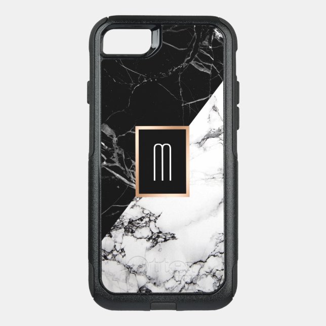 Monogram Black White Marble Texture Fashion Look Otterbox iPhone Case (Back)
