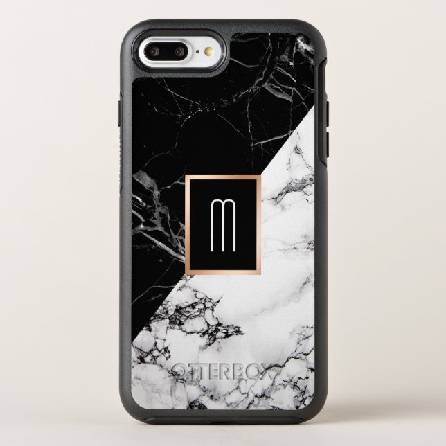 Monogram Black White Marble Texture Fashion Look Otterbox iPhone Case (Back)