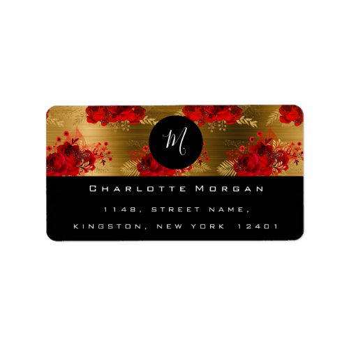 Monogram Black White Metal Red Roses Gold RSVP Label