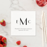 Monogram Black White Minimalist Wedding Date Napki Napkins