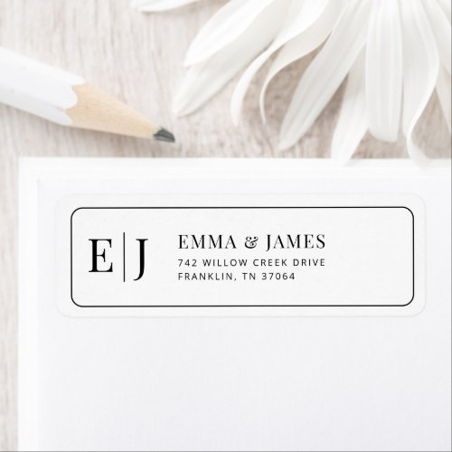 Monogram Black & White Minimalist Wedding Label