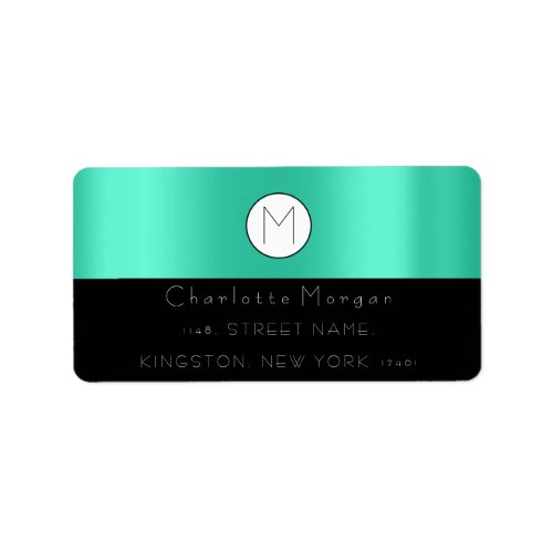 Monogram Black White Mint Aqua Minimal Lux RSVP Label