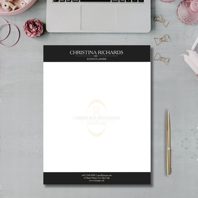 Monogram Black White Modern Elegant Business Letterhead (Creator Uploaded)