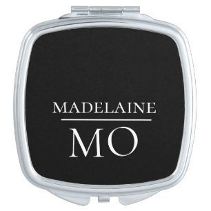 Monogram Black White Modern Elegant Compact Mirror