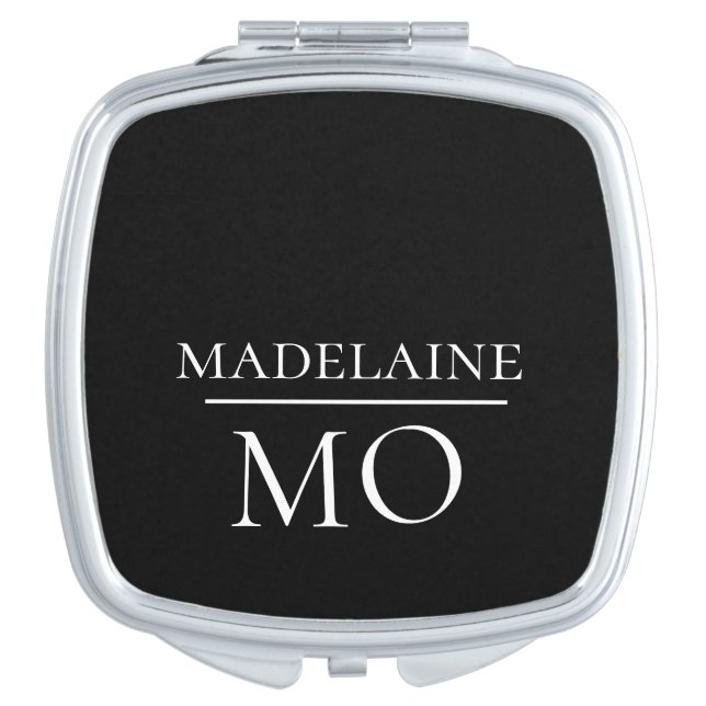 Monogram  Black White Modern Elegant  Compact Mirror (Front)