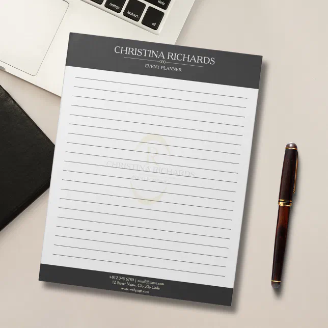 Monogram Black White Modern Elegant Lined Notepad | Zazzle