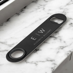 Monogram Black White Modern Minimalist Elegant Bar Key