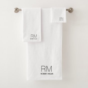 Monogram Black White  Modern Minimalist Stylish  Bath Towel Set by HasCreations at Zazzle