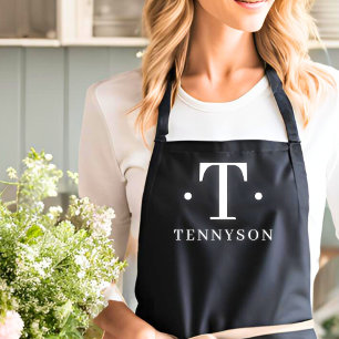 Monogram Black White Modern Simple Initial Name Apron