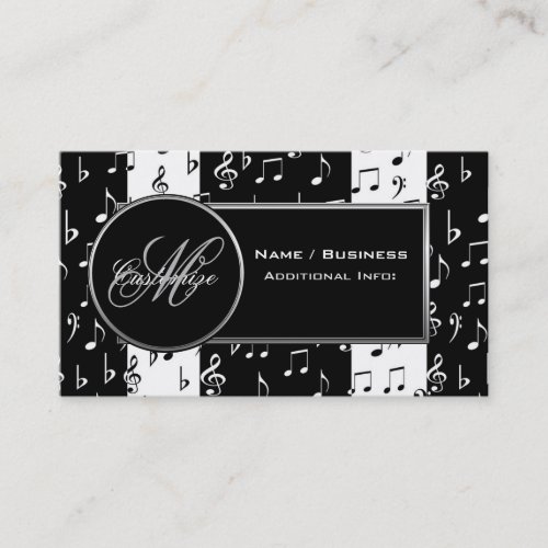 Monogram Black  White Music Business Card 2