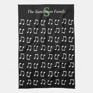 Monogram Black White Musical Note Music Kitchen Towel
