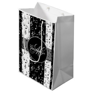 Monogram Black & White Musical Stripes Gift Bag 2