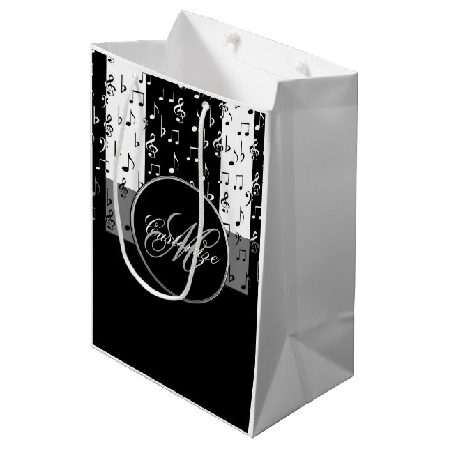 Monogram Black & White Musical Stripes Gift Bag 4 (Front Angled)