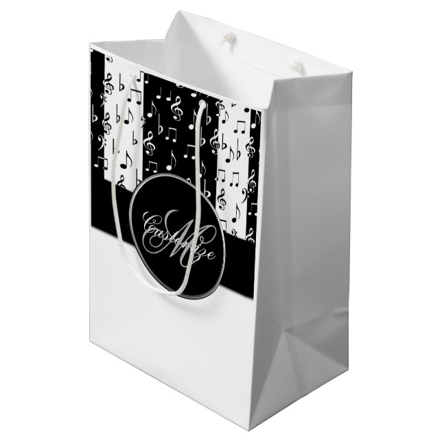 Monogram Black & White Musical Stripes Gift Bag 5 (Front Angled)