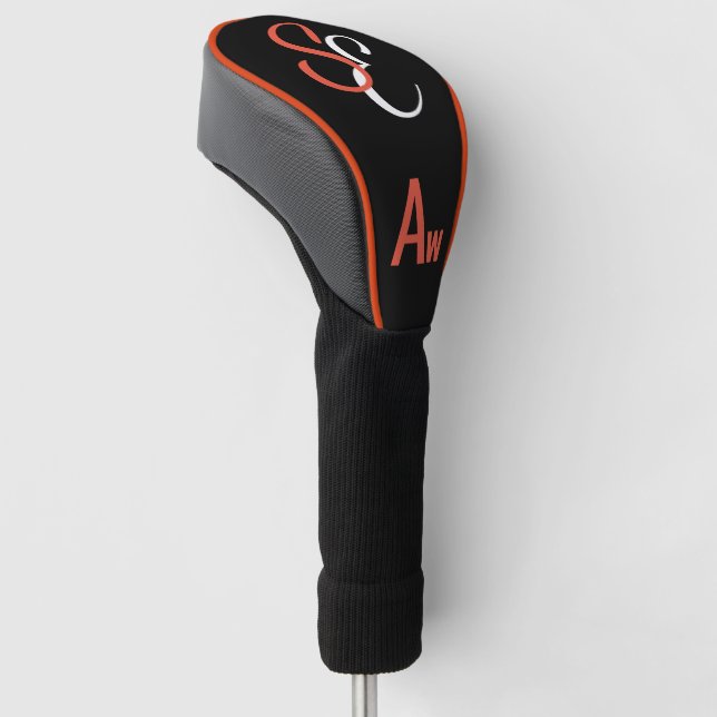 Monogram Black White Orange Aw Golf Head Cover (Angled)