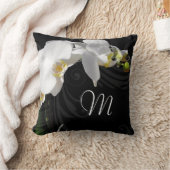 Monogram Black/White Orchid Throw Pillow (Blanket)