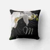 Monogram Black/White Orchid Throw Pillow (Back)
