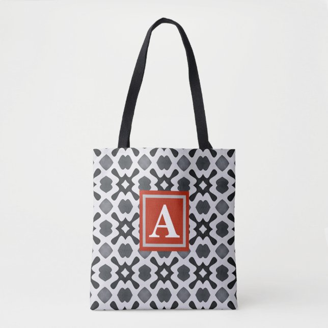 Monogram | Black & White Pattern Tote Bag (Front)