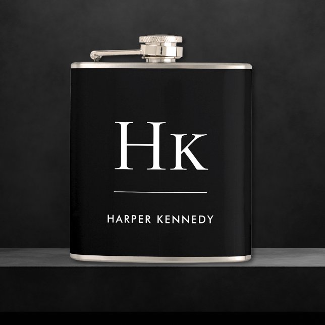 Monogram Black White Personalized  Flask (Creator Uploaded)