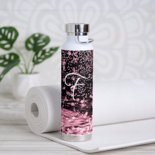 Monogram Black White Pink Elegant Water Bubbles Water Bottle