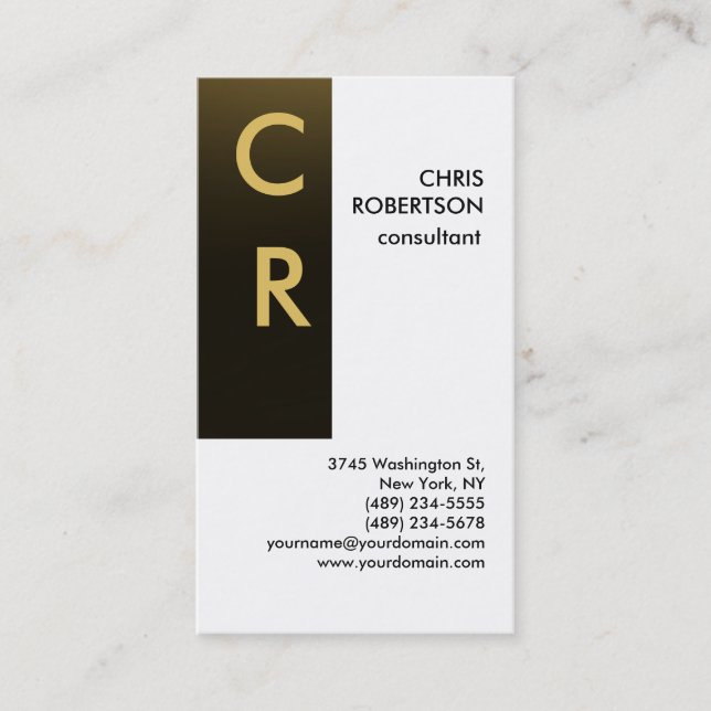 Monogram Black White Plain Business Card (Front)