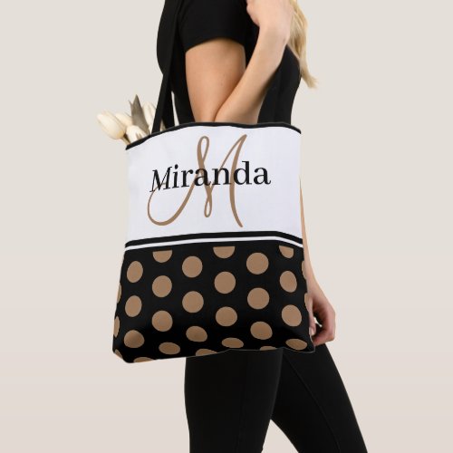 Monogram Black White Polka Dot Script  Tote Bag