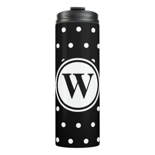 Monogram Black White Polka Dots Thermal Tumbler